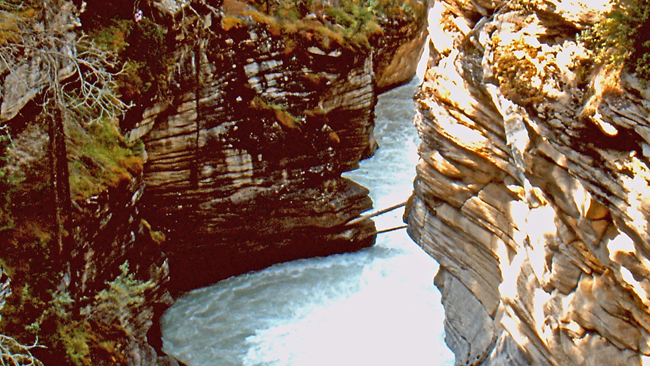 Die 50 bis 60 Meter tiefen Schluchten des Maligne River